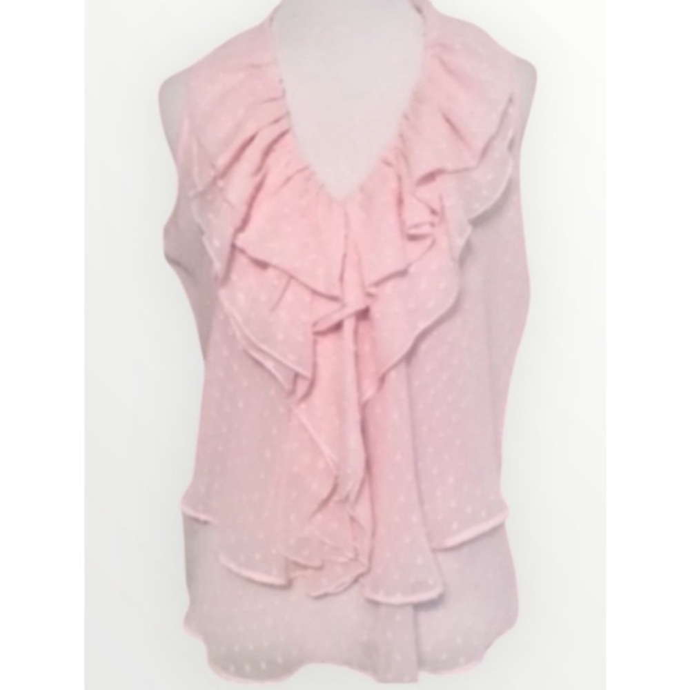 Keren Hart Pink & White Swiss Dot Ruffle Sleeveless Chiffon Dainty Top S